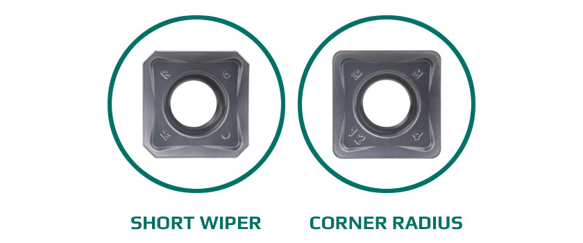 QUAD-X2 double-sided face milling inserts: 1/2-inch IC with short wiper or corner radius