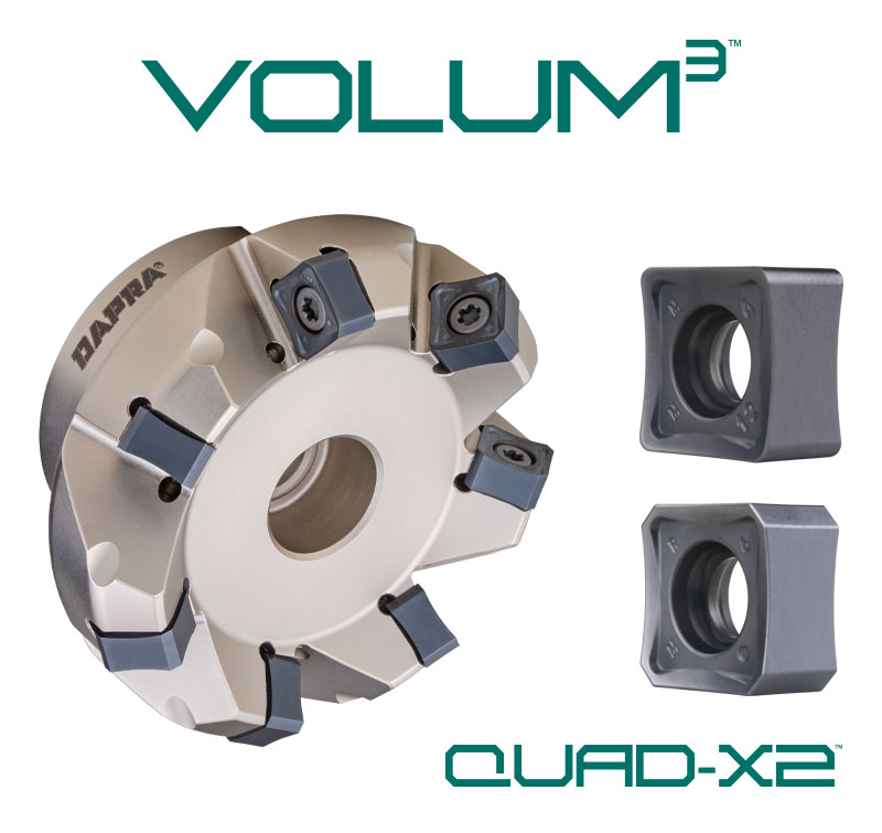 VOLUM3 45-degree face mills with double-sided 1/2-inch IC square inserts